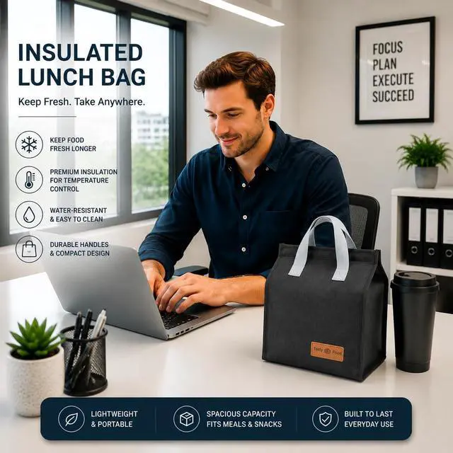Alt view image 5 of 6 - Smile Rainbow Insulated Lunch Bag, Leakproof Cooler Tote, Reusable Lunch Box for Office Work Picnic Hiking Beach, Black