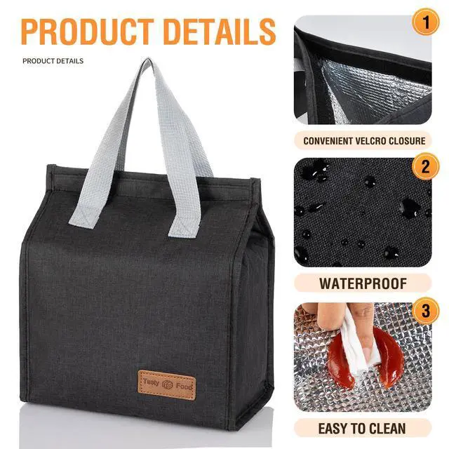 Alt view image 3 of 6 - Smile Rainbow Insulated Lunch Bag, Leakproof Cooler Tote, Reusable Lunch Box for Office Work Picnic Hiking Beach, Black