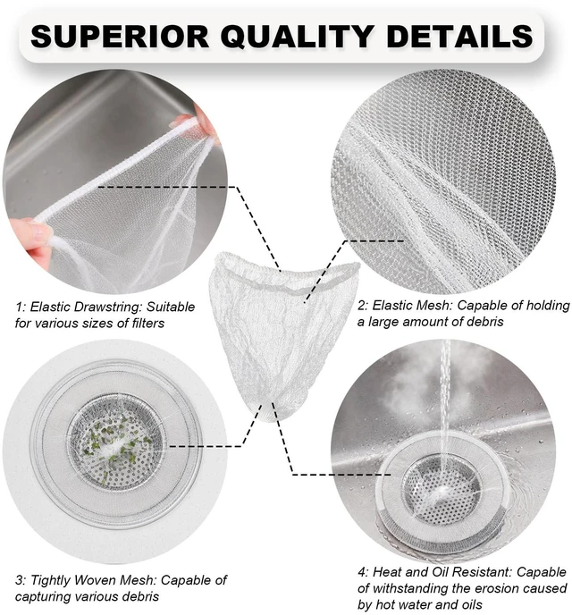 Alt view image 3 of 6 - WYIRONG 250 Pack Disposable Mesh Sink Strainer Pouches for Sourdough Drain Catcher, Kitchen and Bathroom Sink Drain Covers