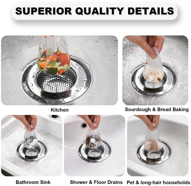 Alt view image 6 of 6 - WYIRONG 250 Pack Disposable Mesh Sink Strainer Pouches for Sourdough Drain Catcher, Kitchen and Bathroom Sink Drain Covers