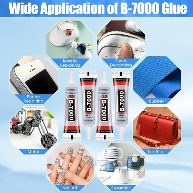 Alt view image 4 of 6 - B-7000 Clear Glue 4x15ml (0.5 oz) for Rhinestone, Jewelry, Bead, Clothes, Shoes, Fabric, Cell Phone Screen Repair, Metal, Stone, Nail Art, Glass