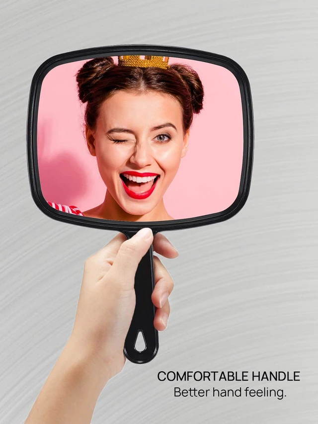 Alt view image 4 of 6 - OMIRO 9.3" x 6.6" All Black Hand Mirror with Handle