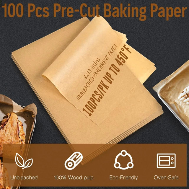 Alt view image 6 of 7 - Kovpnor 100Pcs Unbleached Parchment Paper Sheets, 9x13In Precut Non-Stick Quarter Size for Baking, Grilling, Air Fryer, Steaming, Bread, Cakes, Cookies