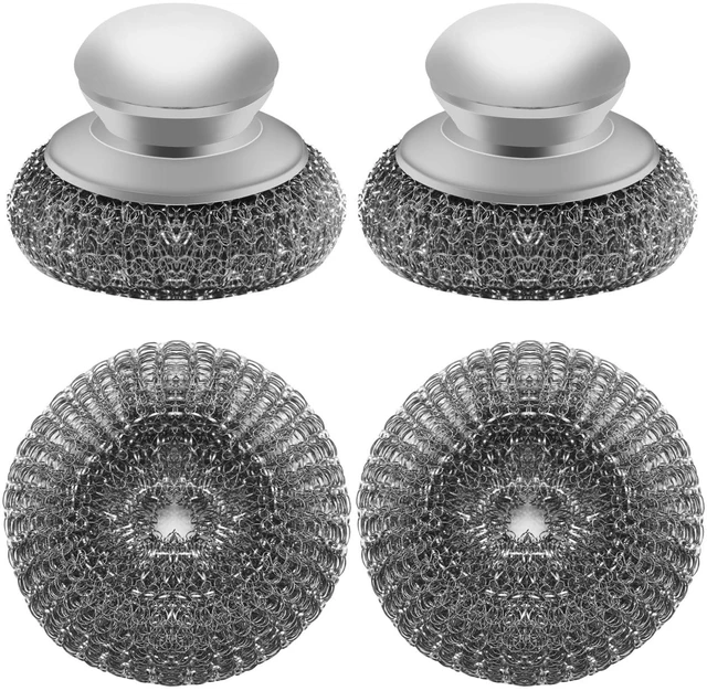 Main image of Stainless Steel Wool Scrubber with 2 Replacement Pads - Clean Metal Pans, Pots, Grills & More