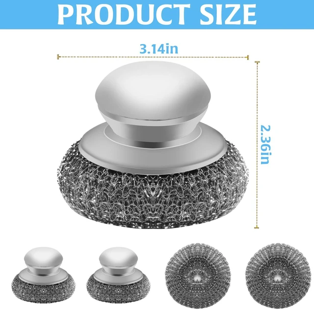 Alt view image 3 of 7 - Stainless Steel Wool Scrubber with 2 Replacement Pads - Clean Metal Pans, Pots, Grills & More