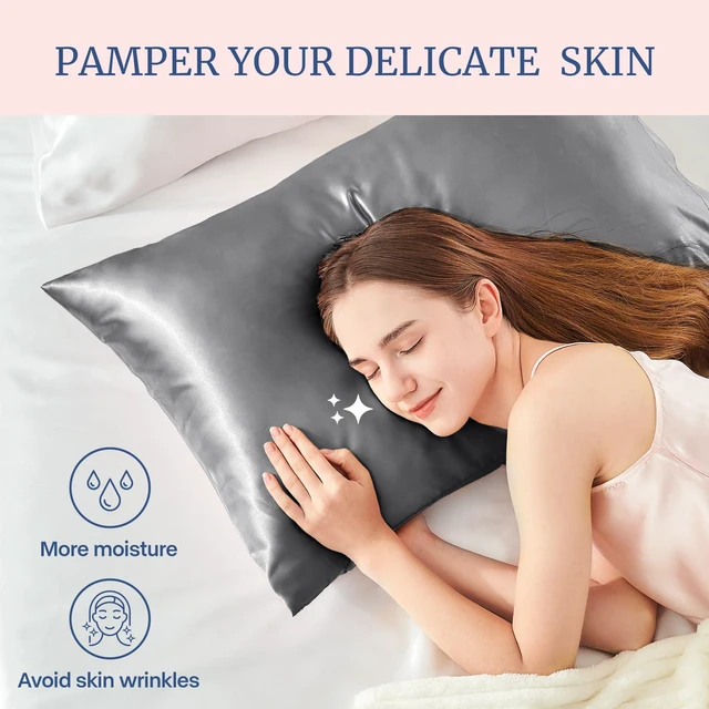 Alt view image 4 of 6 - BEDELITE Satin Pillowcases Queen Size 20x30 Inches Dark Grey Set of 2