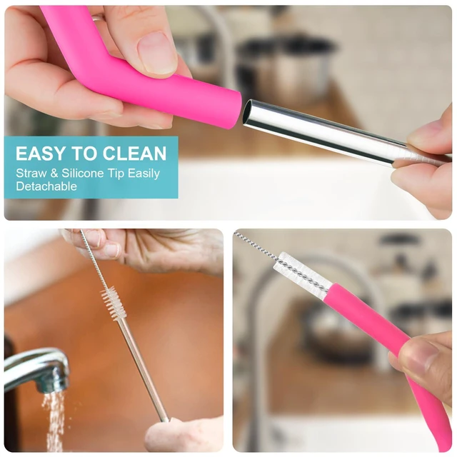 Alt view image 7 of 7 - Reusable Stainless Steel Straws Set 6PCS with 6 Silicone Tips, 2 Straw Brushes, 1 Storage Case, Suitable for 14oz, 20oz, 30oz Cups & Tumblers, for Hot/Cold Drinks