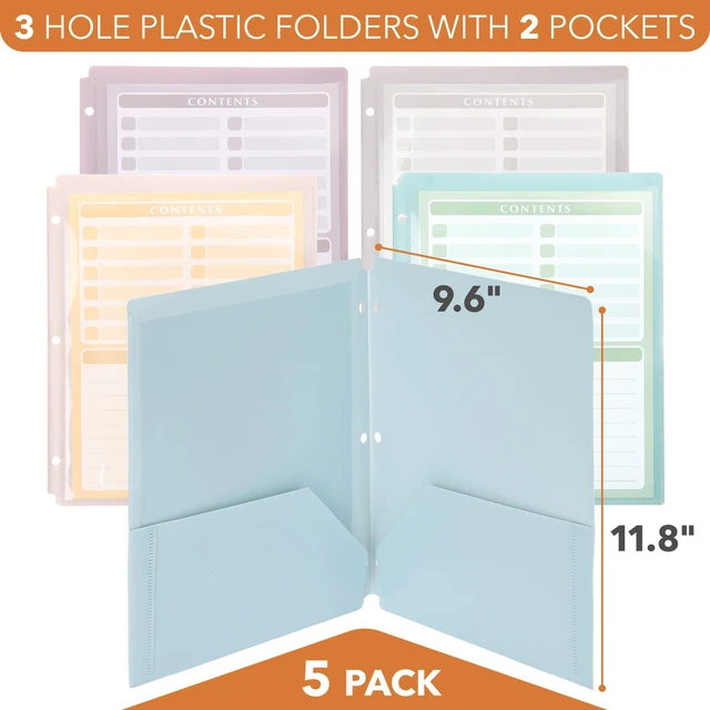 Alt view image 3 of 7 - Mr. Pen 3 Hole Plastic Folders with 2 Pockets and Clear Front Pocket, 5pcs