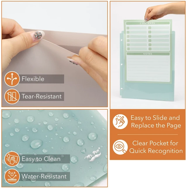 Alt view image 2 of 7 - Mr. Pen 3 Hole Plastic Folders with 2 Pockets and Clear Front Pocket, 5pcs