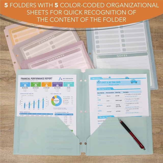 Alt view image 4 of 7 - Mr. Pen 3 Hole Plastic Folders with 2 Pockets and Clear Front Pocket, 5pcs