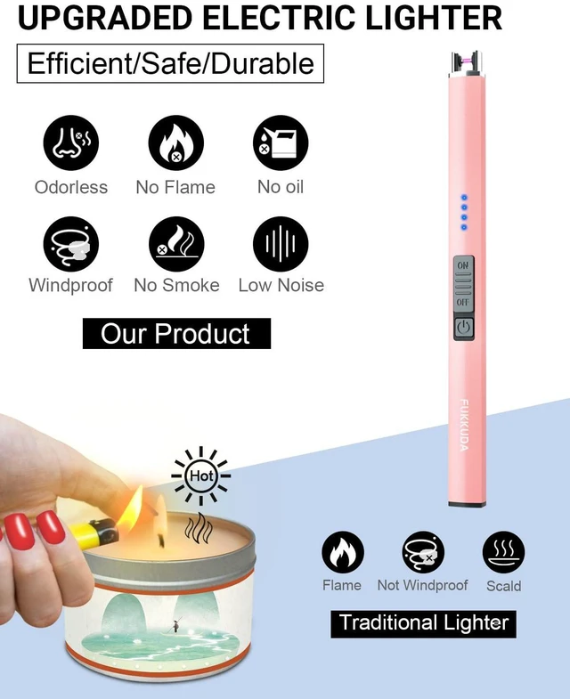 Alt view image 5 of 6 - FUKKUDA Electric Candle Lighter with Safety Switch, USB Rechargeable Windproof Flameless Plasma Arc, Rose Gold