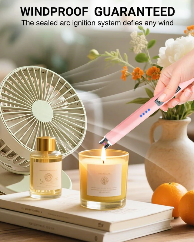 Alt view image 3 of 6 - FUKKUDA Electric Candle Lighter with Safety Switch, USB Rechargeable Windproof Flameless Plasma Arc, Rose Gold