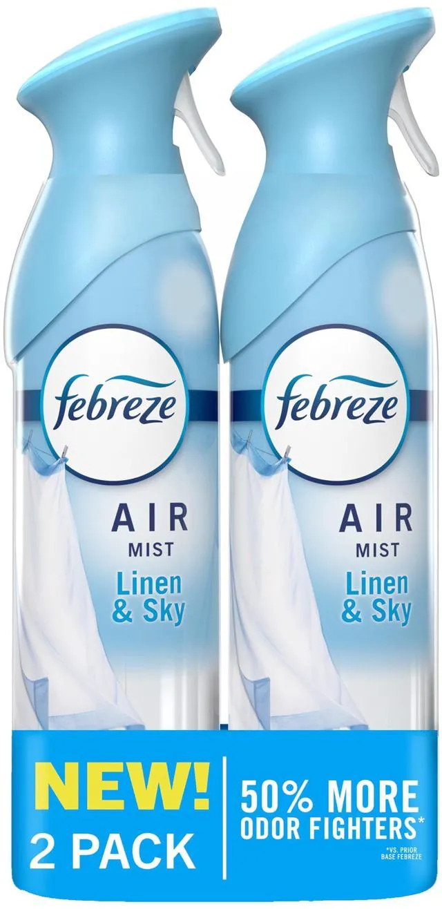 Main image of Febreze Air Mist 8.1oz (Pack of 2) Linen & Sky Scent Air Freshener Spray, Odor Fighting Room Deodorizer for Home, Bathroom, Kitchen, Office, Apartment, Dorm, Classroom