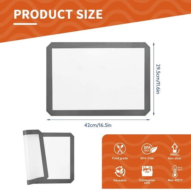 Alt view image 6 of 6 - KitchenRaku 16.5"x11.6" Non-Stick Reusable Silicone Baking Mat, BPA Free, Set of 2 for Cookies, Macarons, Bread & Pastry