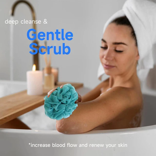 Alt view image 6 of 7 - Luffa Loofah Sponge 50g, Exfoliating Mesh Pouf, 4 Colors, Shower Bath Sponge for Body Wash, Back Scrubber, Soft Cleaning Tool