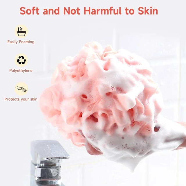 Alt view image 5 of 7 - Luffa Loofah Sponge 50g, Exfoliating Mesh Pouf, 4 Colors, Shower Bath Sponge for Body Wash, Back Scrubber, Soft Cleaning Tool