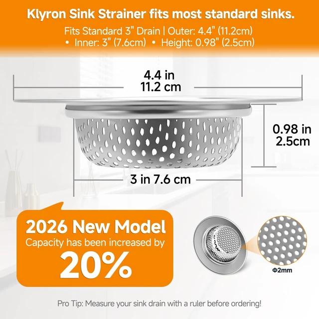 Alt view image 2 of 6 - 3-Pack Stainless Steel Kitchen Sink Strainer 2026 Deep Basket Drain Filter, Rust-Proof Food Catcher, Smooth Edge, Fits 3.5" Drain, 4.5" OD, Anti-Clog, Dishwasher Safe