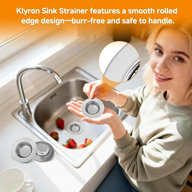 Alt view image 6 of 6 - 3-Pack Stainless Steel Kitchen Sink Strainer 2026 Deep Basket Drain Filter, Rust-Proof Food Catcher, Smooth Edge, Fits 3.5" Drain, 4.5" OD, Anti-Clog, Dishwasher Safe