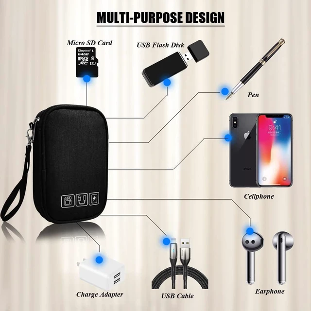 Alt view image 5 of 7 - Electronic Organizer Bag - Travel Cord Case for Charger, Hard Drive, Earphone, USB, SD Card (Black)