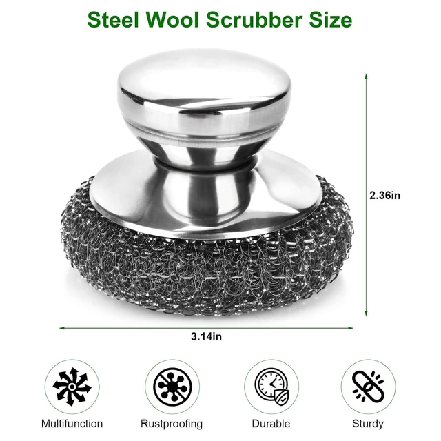 Alt view image 2 of 7 - 4PCS Steel Wool Scrubber Pads, Stainless Steel Scrubber Set with 3PCS Steel Wool Pads for Cleaning Dishes, Cast Iron, Pots, Pans, Grills, Stoves, Sink, Kitchen Household