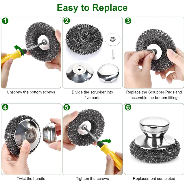 Alt view image 5 of 7 - 4PCS Steel Wool Scrubber Pads, Stainless Steel Scrubber Set with 3PCS Steel Wool Pads for Cleaning Dishes, Cast Iron, Pots, Pans, Grills, Stoves, Sink, Kitchen Household