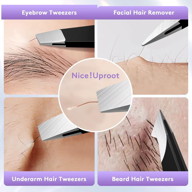 Alt view image 7 of 7 - BEDACE Tweezers Thickened 430 Stainless Steel High Precision Slant Point Flat Hook for Facial Hair Eyebrows Ingrown Hair