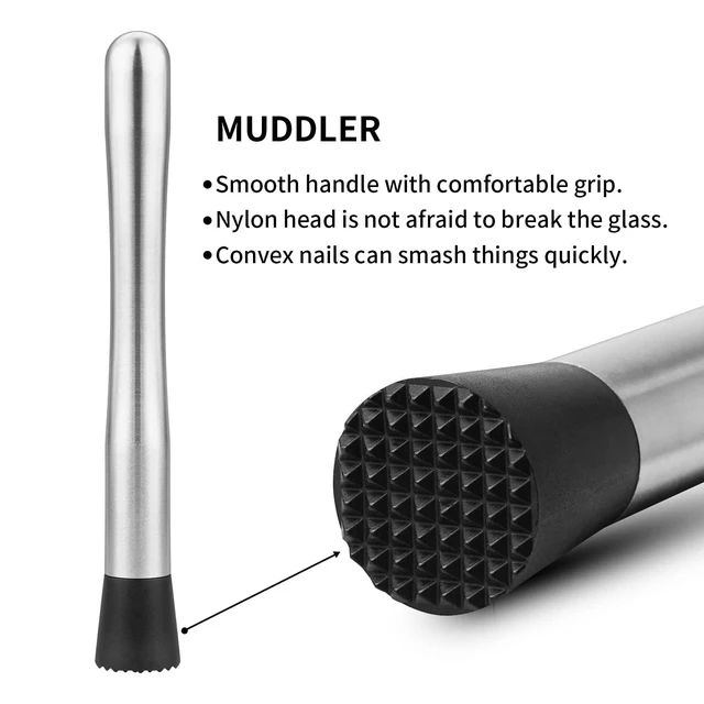 Alt view image 3 of 7 - Tifanso 10" Stainless Steel Cocktail Muddler and Mixing Spoon (2-Pack)