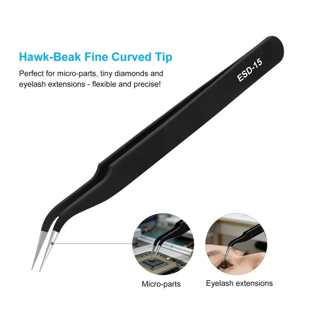 Alt view image 5 of 7 - 3Pcs Precision Tweezers Set, Upgraded High-End ESD Anti-Static for Craft