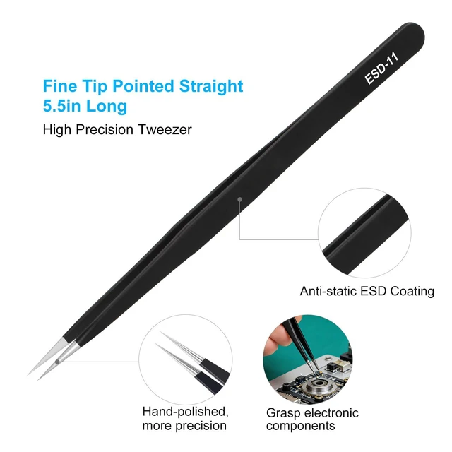 Alt view image 7 of 7 - 3Pcs Precision Tweezers Set, Upgraded High-End ESD Anti-Static for Craft