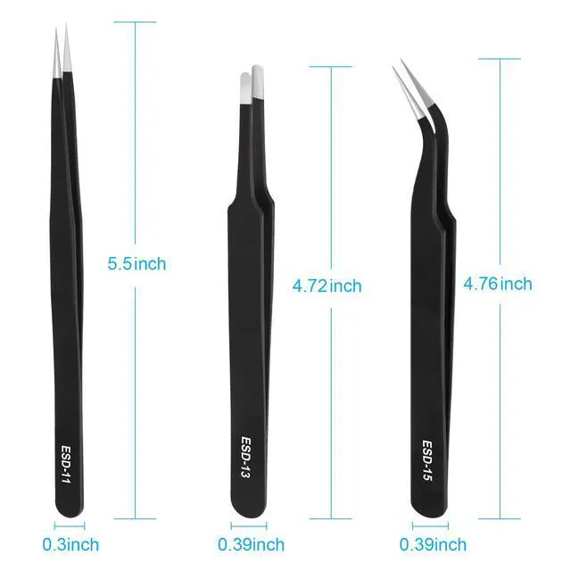 Alt view image 2 of 7 - 3Pcs Precision Tweezers Set, Upgraded High-End ESD Anti-Static for Craft