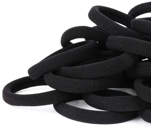 Main image of Qarwayoc 50PCS Black Cotton Seamless Hair Ties for Women, Elastic Ponytail Holders, 2Inch Diameter, No Damage for Thick Hair