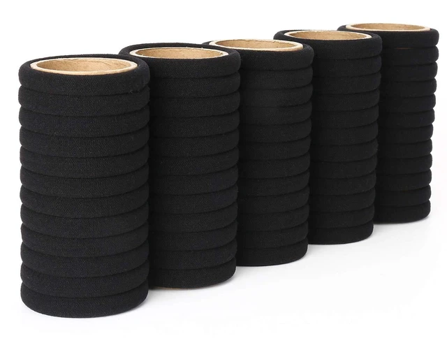 Alt view image 5 of 5 - Qarwayoc 50PCS Black Cotton Seamless Hair Ties for Women, Elastic Ponytail Holders, 2Inch Diameter, No Damage for Thick Hair