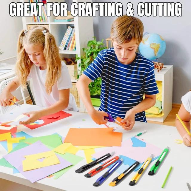 Alt view image 4 of 6 - 4 Pack Retractable Box Cutter Utility Knife with 9mm Wide Snap-Off Blades, Exacto Knife, Box Opener for Office, Home, School, Cutting Boxes, Wrapping, Cardboard