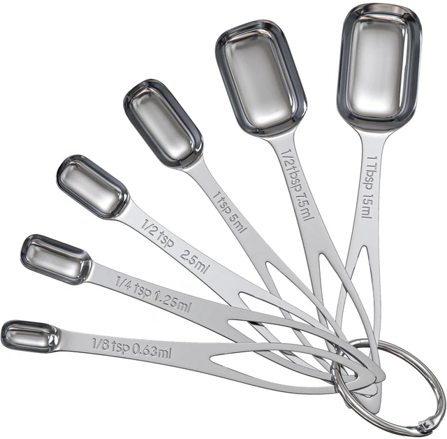 Main image of 6PCS Narrow Measuring Spoons Set, Stainless Steel Measuring Spoon Fits in Spice Jars, Metal Teaspoon Measuring Spoons, Rectangular Tablespoon, Long Measuring Spoons for Dry & Liquid Ingredients