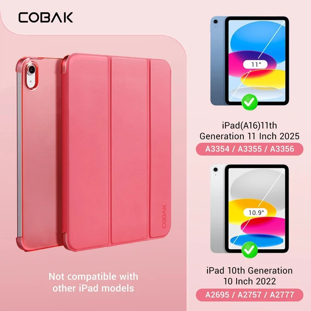 Alt view image 5 of 6 - CoBak Slim Stand Case for iPad (A16) 11th Generation 11 Inch 2025 / iPad 10th Generation 10.9 Inch 2022, Hard PC Translucent Back Shell, Support Touch ID, Raspberry