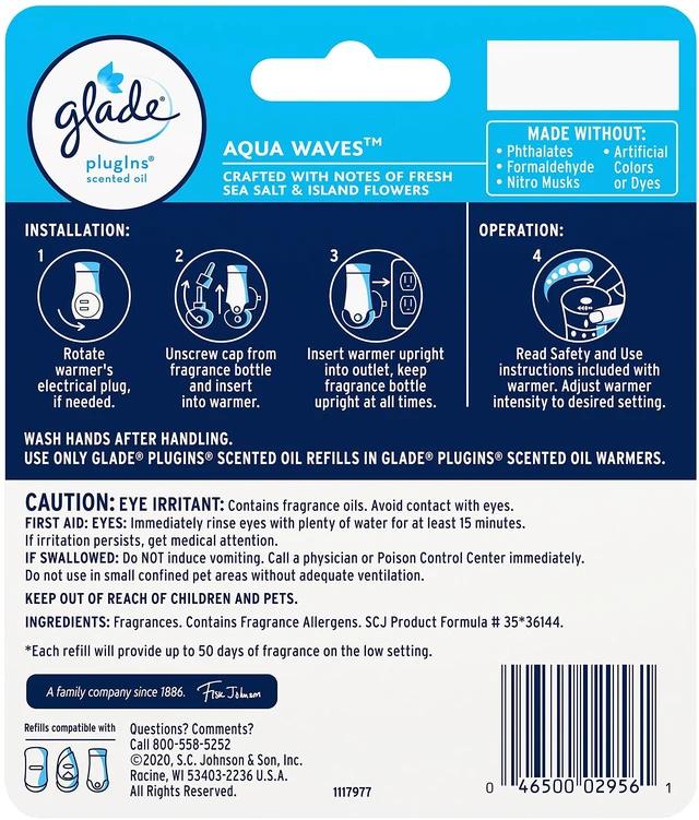 Alt view image 4 of 6 - Glade PlugIns Air Freshener Refills, Aqua Waves, 1.34 Fl Oz, 2 Count, for Home and Bathroom