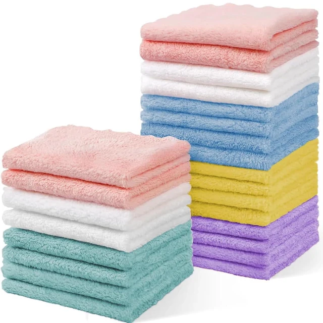 Main image of Puomue 24 Pack Baby Washcloths, Microfiber Coral Fleece, Multicolor, 7" x 9", Ultra Soft and Absorbent for Newborns and Toddlers, Gentle for Sensitive Skin
