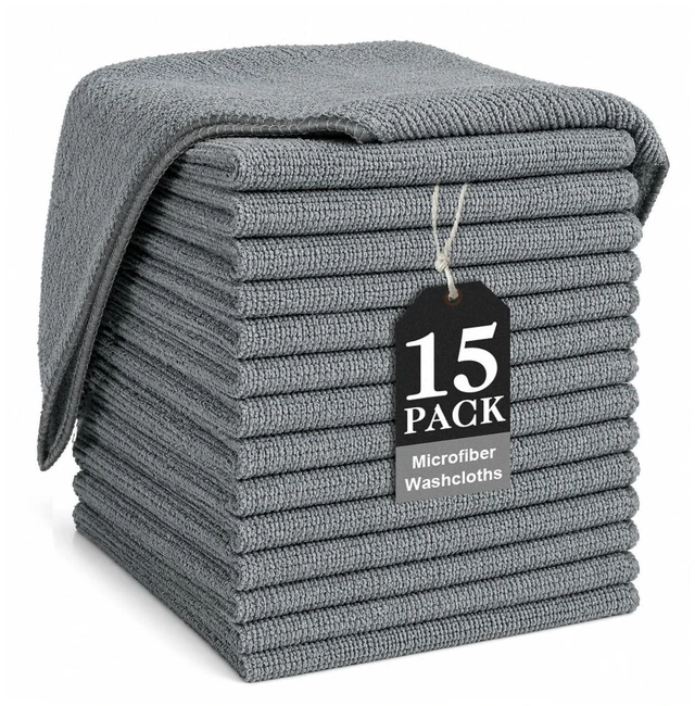 Main image of TEAWOO Grey Washcloths 15Pack, Highly Absorbent & Quick Drying