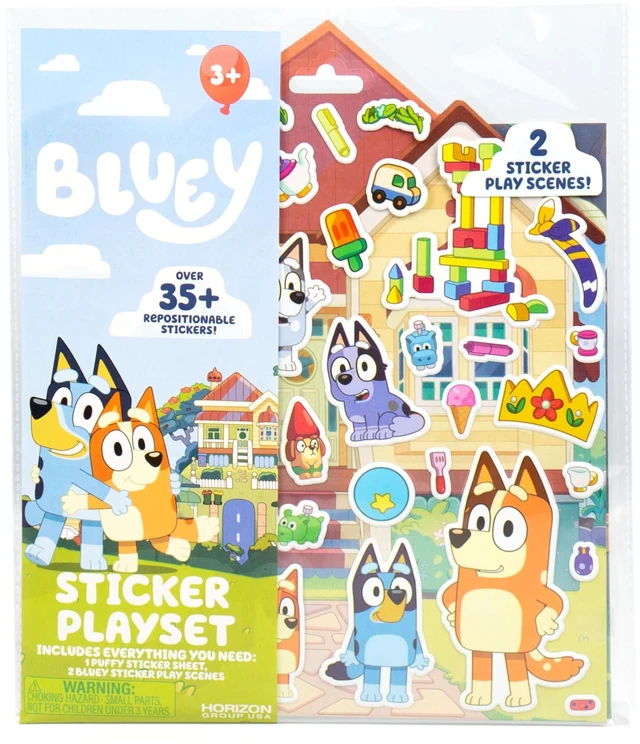 Main image of Horizon Group USA Bluey Sticker Playset with 2 Play Scenes, 35+ Reusable Puffy Stickers for Kids, Travel, Screen-Free Fun