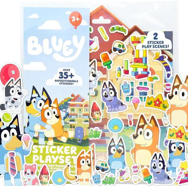 Alt view image 2 of 6 - Horizon Group USA Bluey Sticker Playset with 2 Play Scenes, 35+ Reusable Puffy Stickers for Kids, Travel, Screen-Free Fun