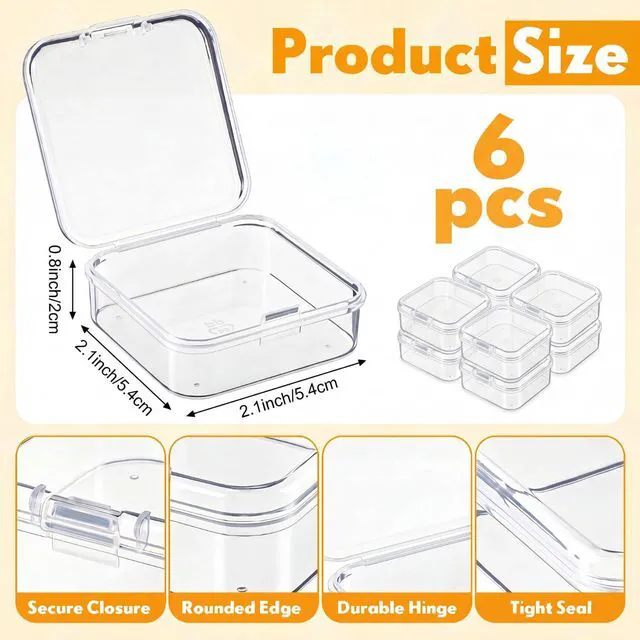 Main image of Jetec 6 Pieces Small Clear Plastic Storage Box 2.1x2.1x0.8Inch
