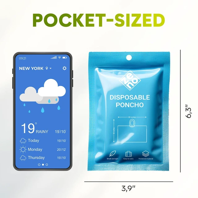 Alt view image 4 of 7 - ZENO Disposable Rain Ponchos for Adults, Clear with Hood, Compact Emergency for Hiking Camping Travel