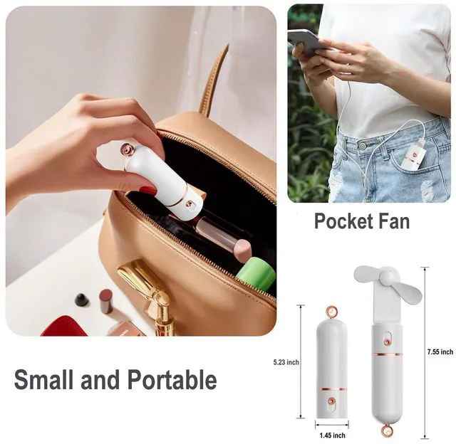 Alt view image 5 of 6 - AOCOOLFAN Portable Handheld USB Rechargeable 3-Speed Personal Small Pocket Fan for Women Outdoor Travel, White