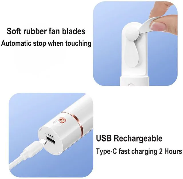 Alt view image 6 of 6 - AOCOOLFAN Portable Handheld USB Rechargeable 3-Speed Personal Small Pocket Fan for Women Outdoor Travel, White