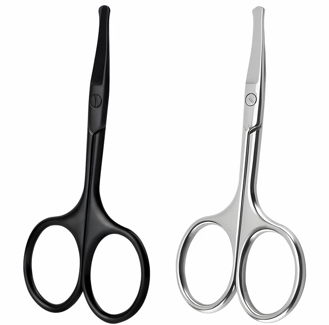 Main image of 2 Pack 3.75" Premium Nose Hair Scissors, Curved Safety Blades with Rounded Tip for Trimming Facial Hair, Ear Hair, Eyebrow, Black and Silver