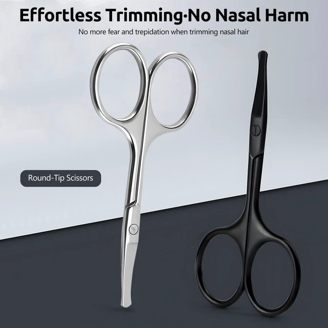 Alt view image 4 of 7 - 2 Pack 3.75" Premium Nose Hair Scissors, Curved Safety Blades with Rounded Tip for Trimming Facial Hair, Ear Hair, Eyebrow, Black and Silver