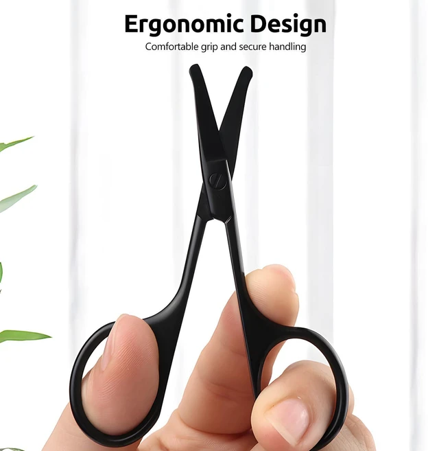 Alt view image 5 of 7 - 2 Pack 3.75" Premium Nose Hair Scissors, Curved Safety Blades with Rounded Tip for Trimming Facial Hair, Ear Hair, Eyebrow, Black and Silver
