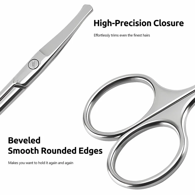 Alt view image 7 of 7 - 2 Pack 3.75" Premium Nose Hair Scissors, Curved Safety Blades with Rounded Tip for Trimming Facial Hair, Ear Hair, Eyebrow, Black and Silver