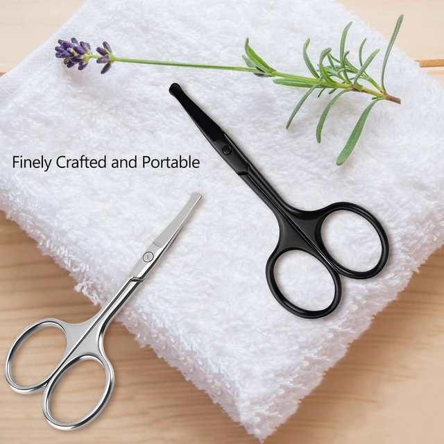 Alt view image 3 of 7 - 2 Pack 3.75" Premium Nose Hair Scissors, Curved Safety Blades with Rounded Tip for Trimming Facial Hair, Ear Hair, Eyebrow, Black and Silver