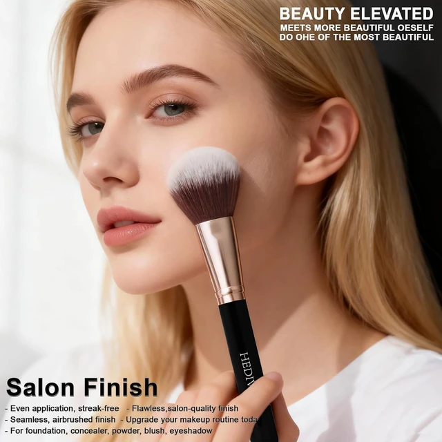 Alt view image 3 of 6 - Professional 14-Piece Premium Synthetic Makeup Brush Set - Black Foundation Concealer Powder Blush Eyeshadow Brushes with 2 Powder Puffs & Dual-Ended Mask Applicator, Gif